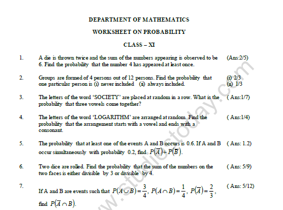 probability-class-11-printable-worksheets